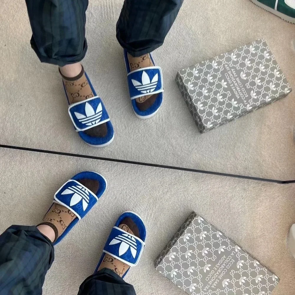 Gucci Blue and White GG Terry Slide Sandals